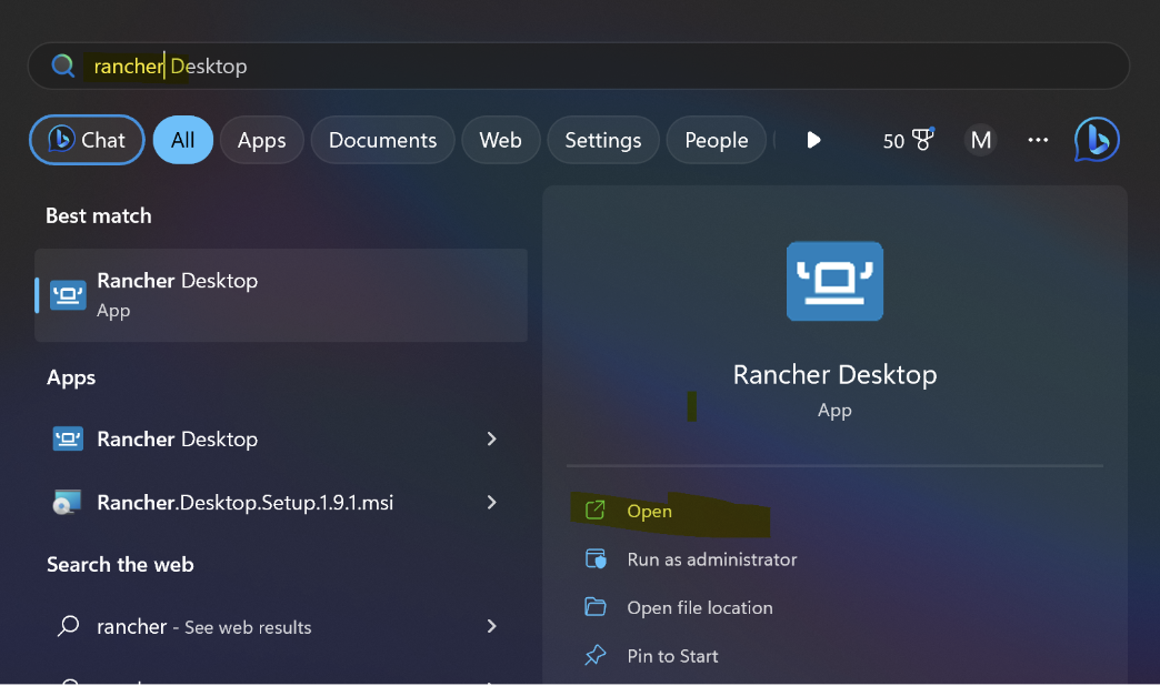 Open Rancher Desktop